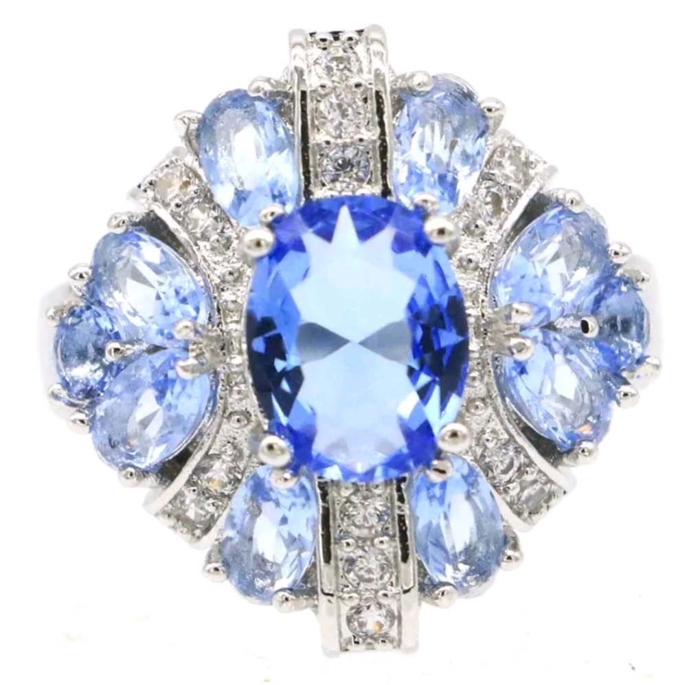 New blue violet tanzanite cz sterling silver ring